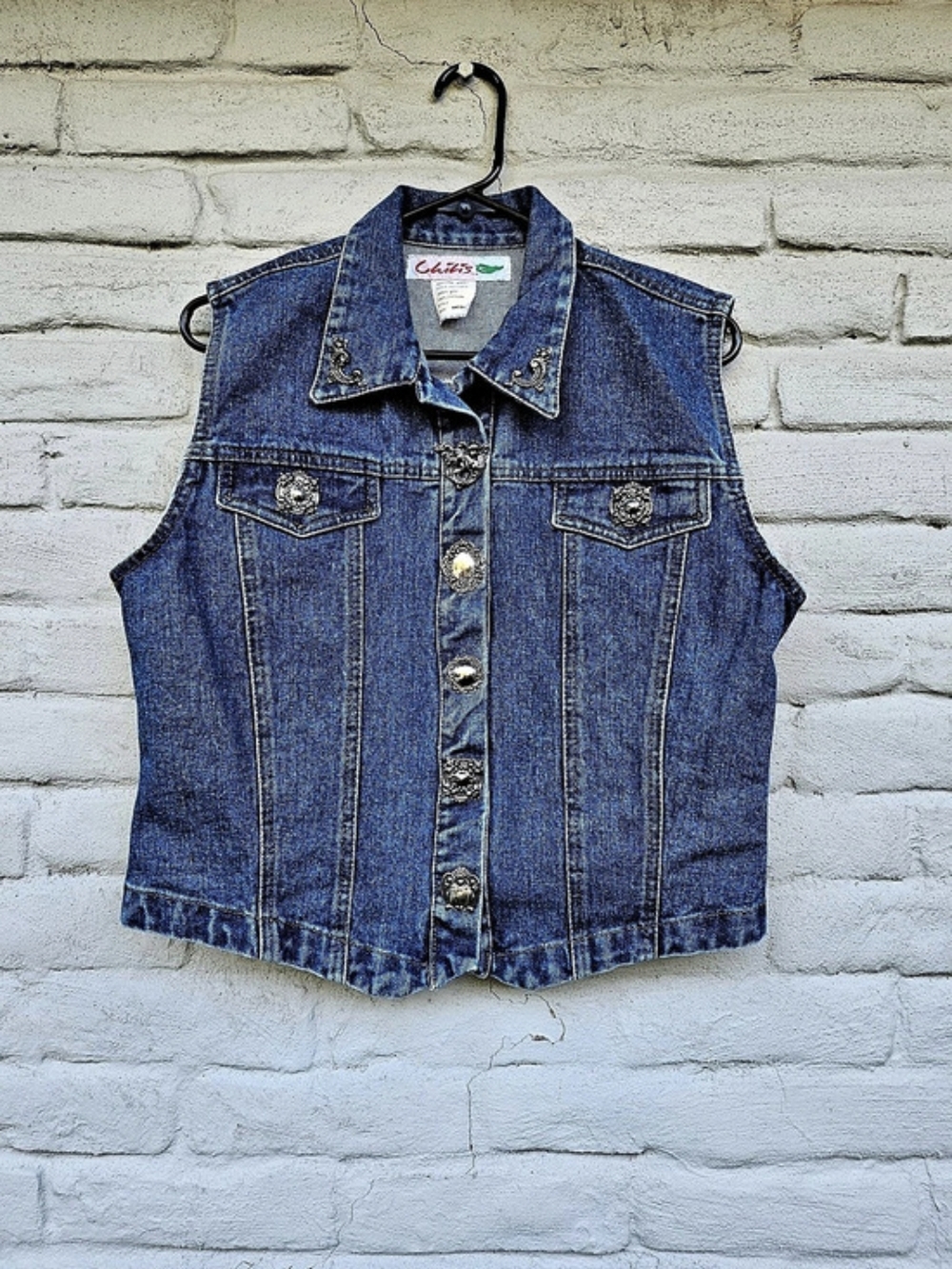 Chili's Embellished Denim Vest in Blue Size Medium